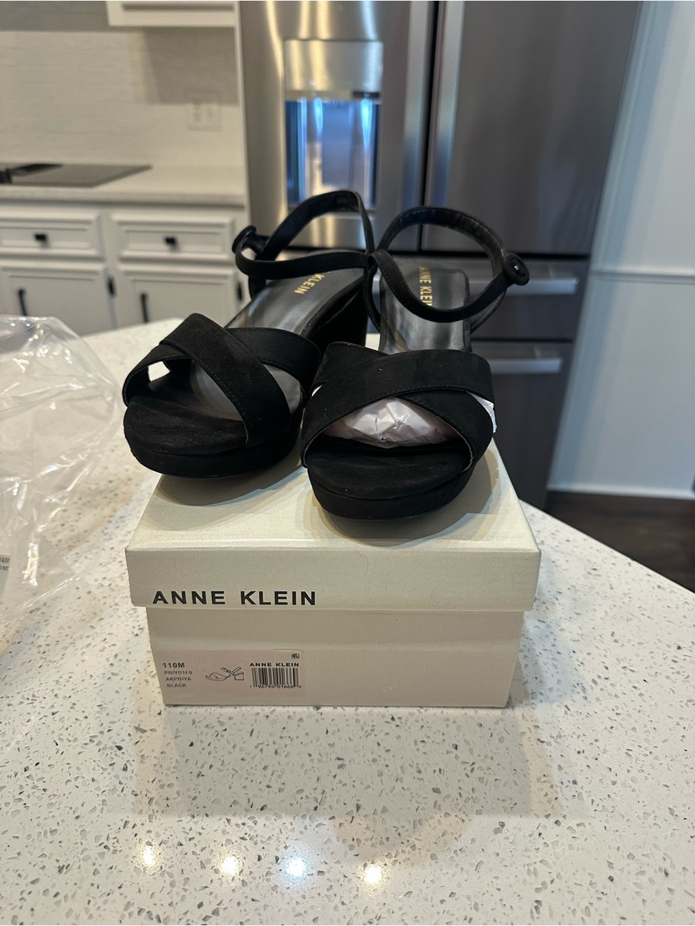 Anne Klein Black Suede Ankle-Strap Platform Heels